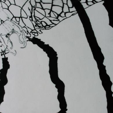 Dessous, pointe de diamant sur plexiglas.