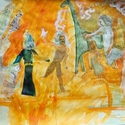 Sans dessous dessus, technique mixte, 50x65 cm, 2025