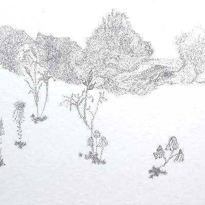 Paysage chinois, technique mixte sur papier aquarelle, 25X30cm, 2024 - collection privée