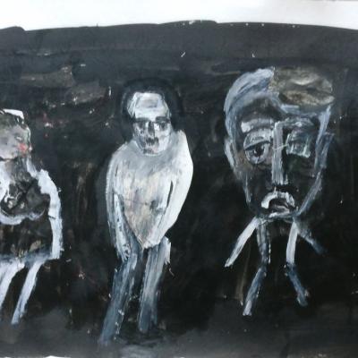 Le trio, encre, 30x40 cm, 2025