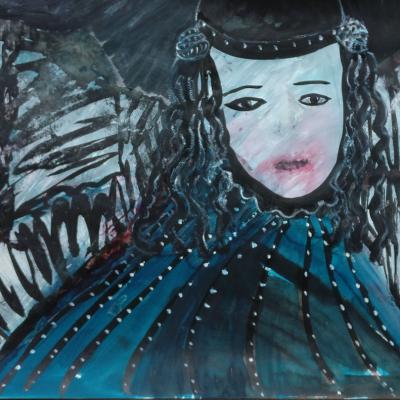 Jeune femme, encre, 50 x 65 cm, 2025