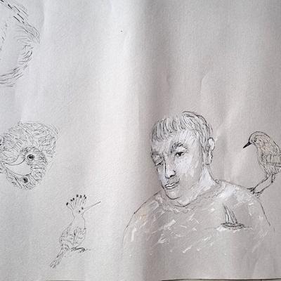 Les Constellations / Planète L'homme aux mérous, détail, 64x94 cm, 2025